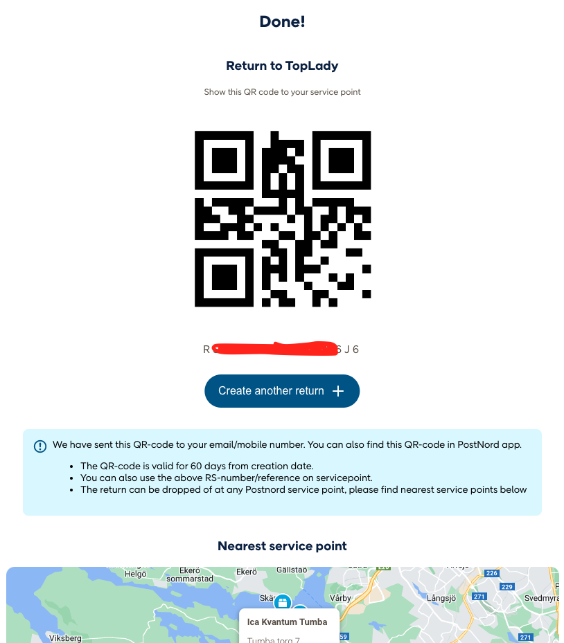 Exempel - Digital retur PostNord QR-kod